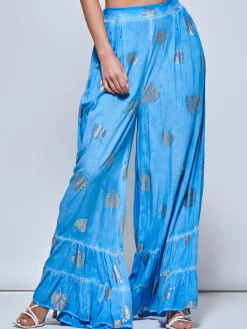 Jolie Moi Co-Ords-Abstract Print Palazzo Style Holiday Pants, Blue Abstract