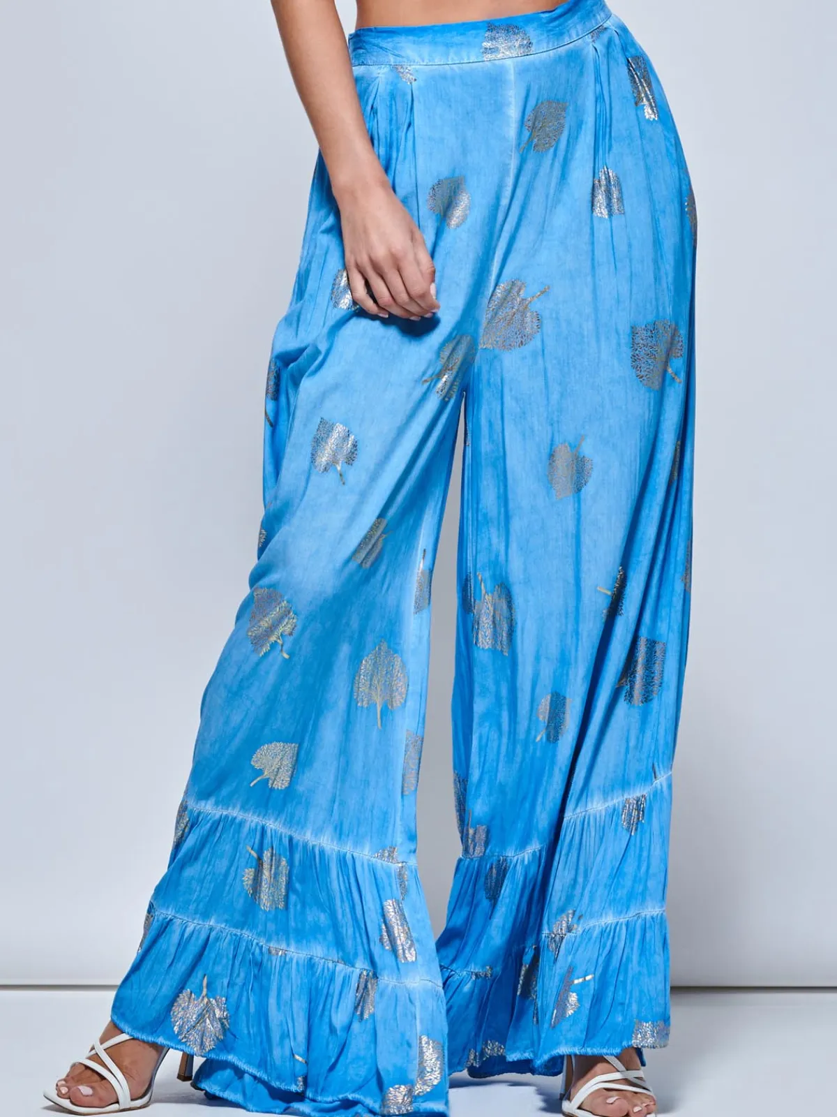 Jolie Moi Co-Ords-Abstract Print Palazzo Style Holiday Pants, Blue Abstract