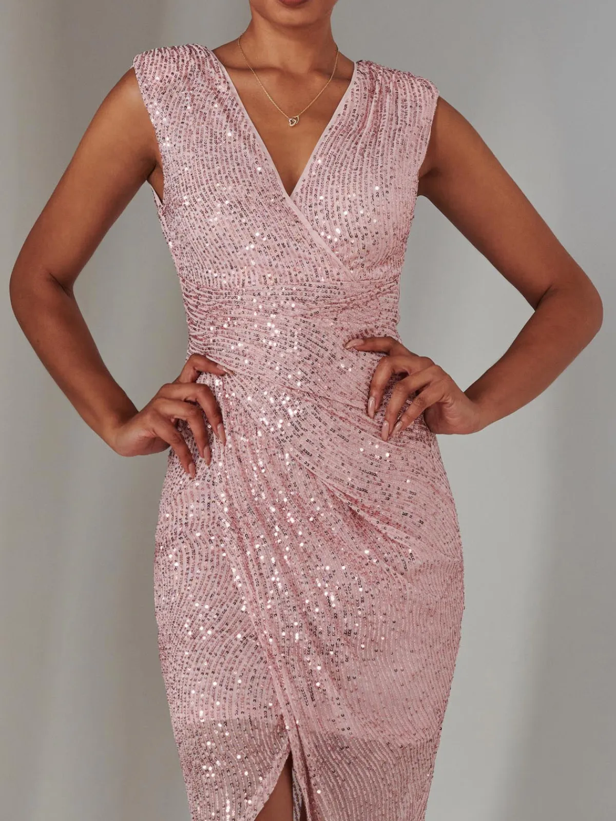 Jolie Moi Occasion Dresses|Party Dresses-Aisla Ruched Sequin Bodycon Dress, Pink