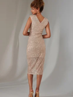 Jolie Moi Occasion Dresses|Party Dresses-Aisla Ruched Sequin Bodycon Dress, Rose Gold