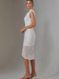 Jolie Moi Occasion Dresses|Party Dresses-Aisla Ruched Sequin Bodycon Dress, White