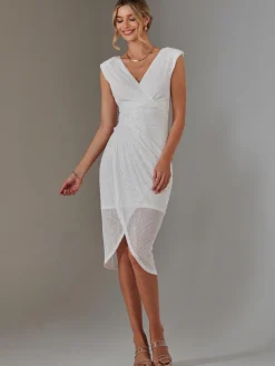 Jolie Moi Occasion Dresses|Party Dresses-Aisla Ruched Sequin Bodycon Dress, White