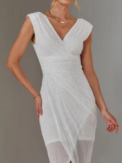 Jolie Moi Occasion Dresses|Party Dresses-Aisla Ruched Sequin Bodycon Dress, White
