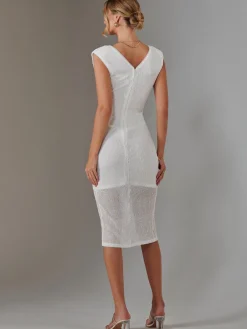 Jolie Moi Occasion Dresses|Party Dresses-Aisla Ruched Sequin Bodycon Dress, White