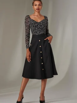 Jolie Moi Skirts-A-Line Midi Skirt, Black