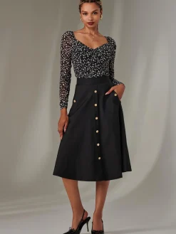 Jolie Moi Skirts-A-Line Midi Skirt, Black