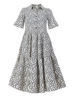 Jolie Moi Floral Dresses|Shirt Dresses-Amara Tiered Midi Shirt Dress, Beige Floral