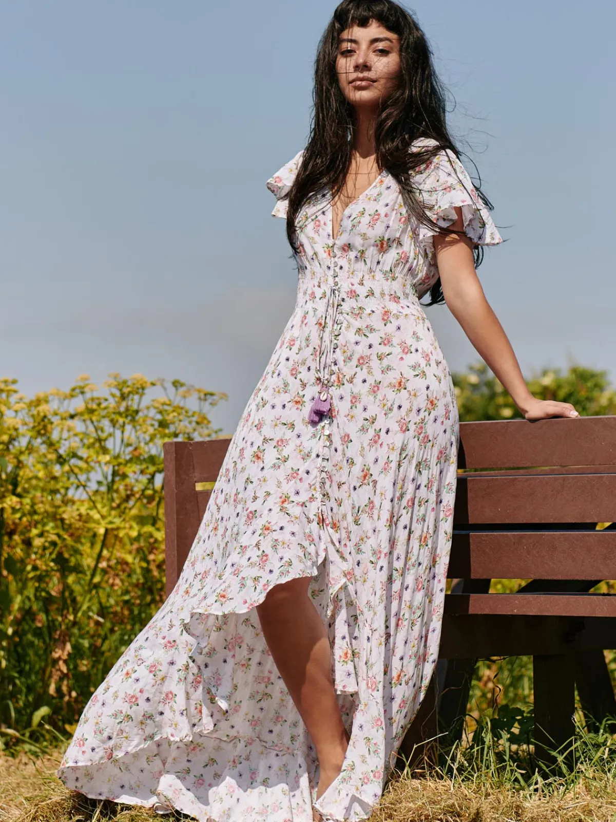 Jolie Moi Occasion Dresses|Weekend Casuals-Ange eeved High ow Hoiday axi Dre, Pink Floral