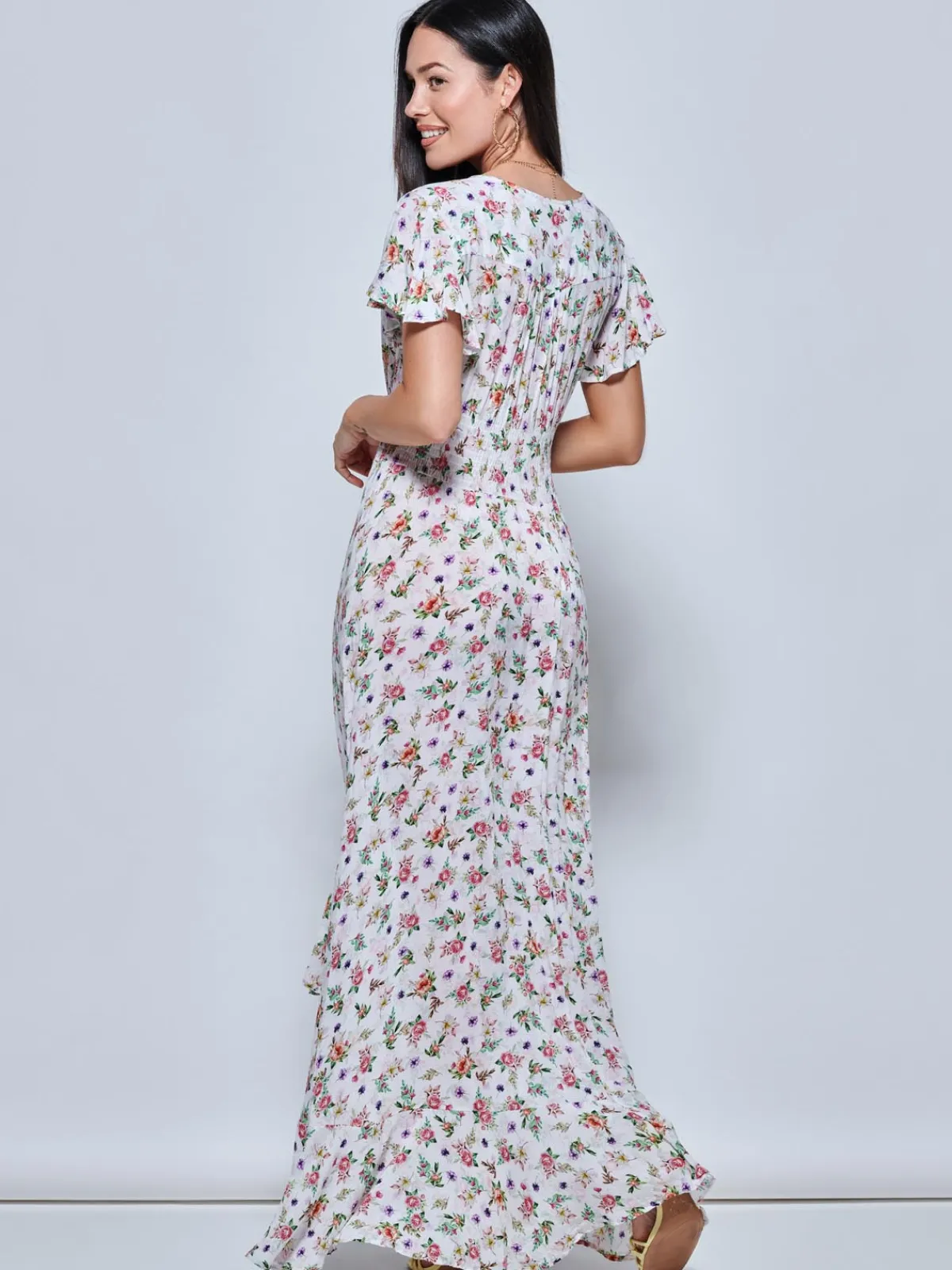 Jolie Moi Occasion Dresses|Weekend Casuals-Ange eeved High ow Hoiday axi Dre, Pink Floral