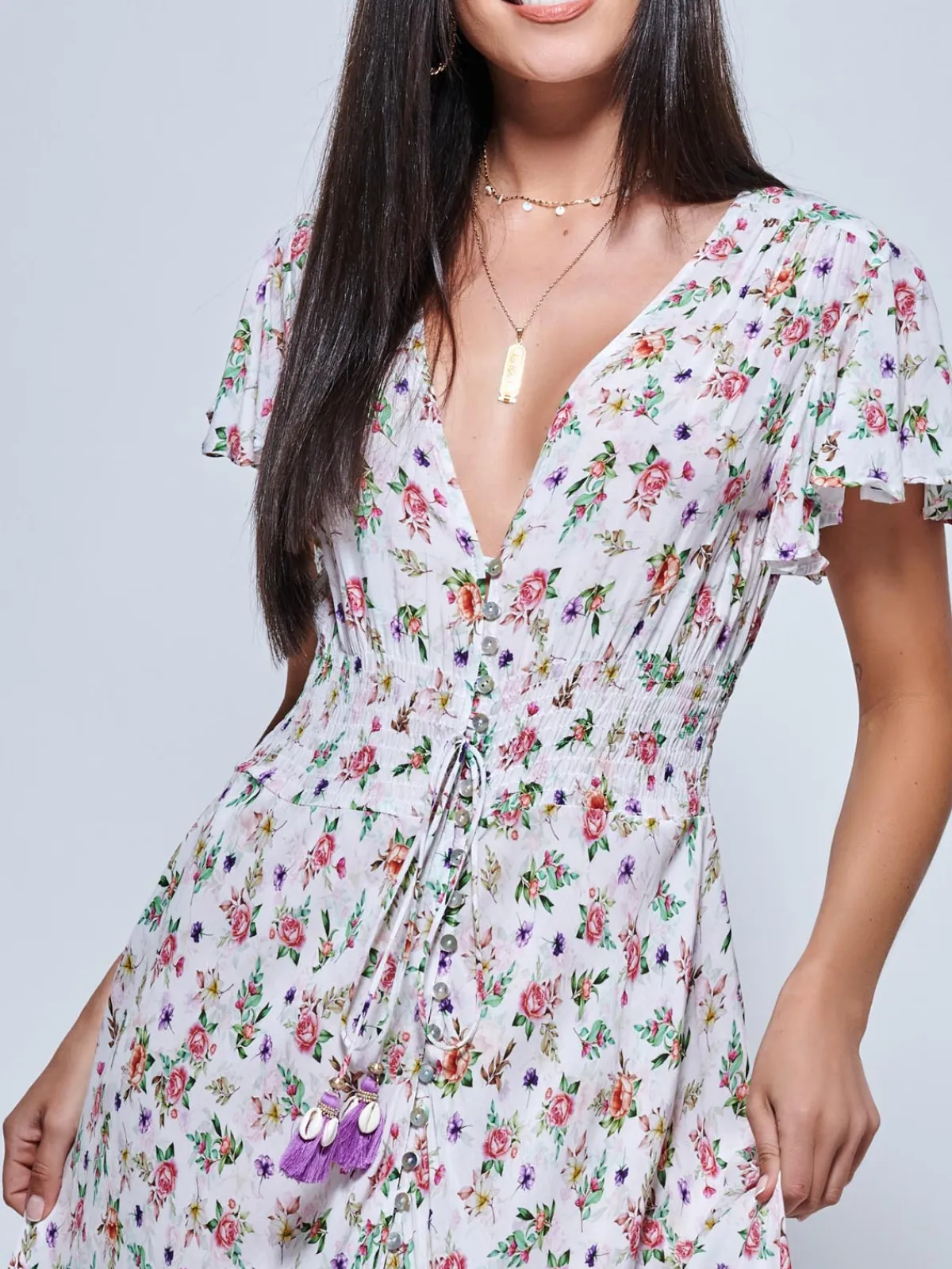 Jolie Moi Occasion Dresses|Weekend Casuals-Ange eeved High ow Hoiday axi Dre, Pink Floral