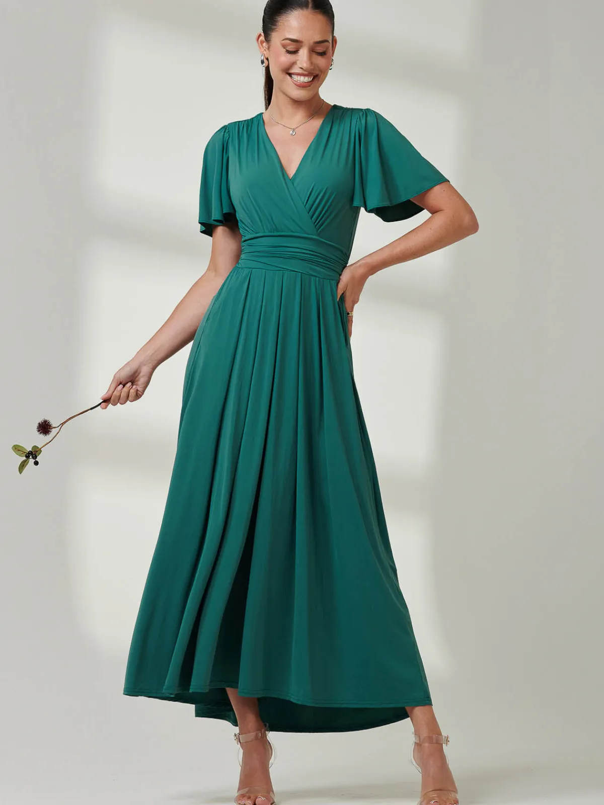 Jolie Moi Occasion Dresses|Party Dresses-Angel Sleeve Jersey Maxi Dress, Dark Teal