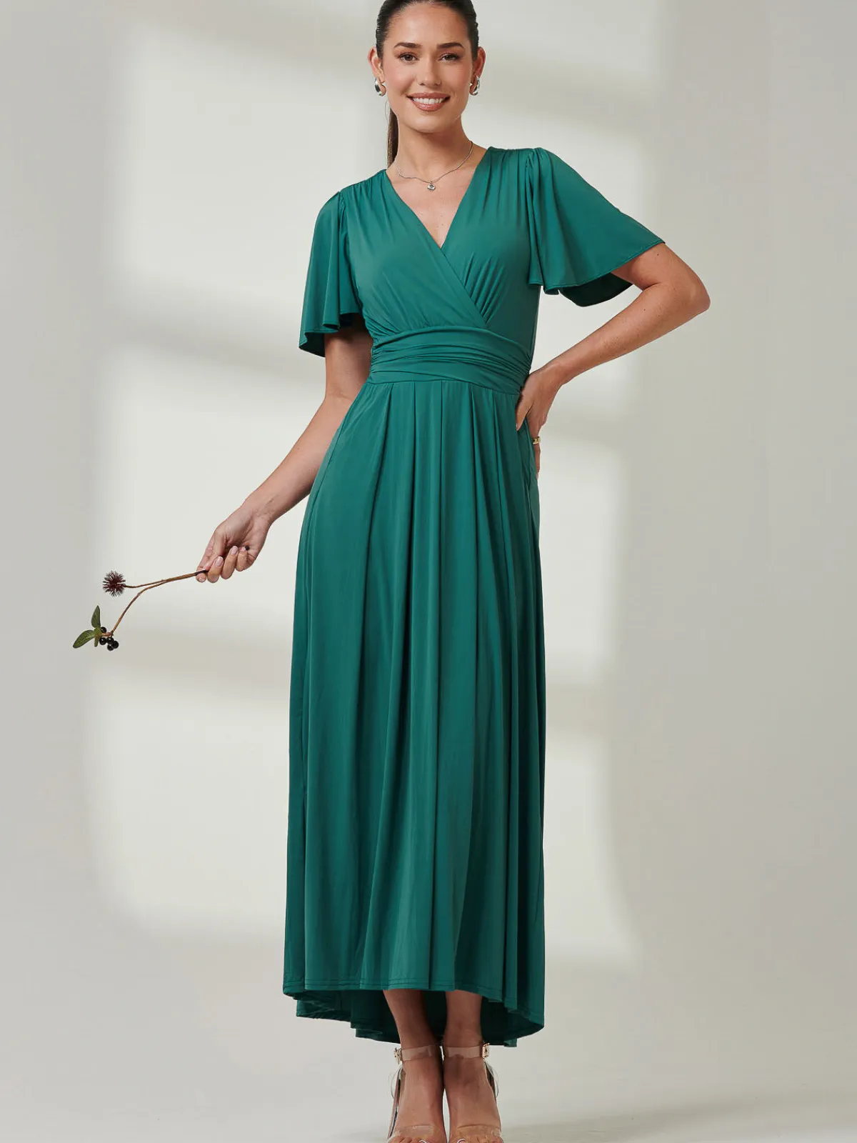 Jolie Moi Occasion Dresses|Party Dresses-Angel Sleeve Jersey Maxi Dress, Dark Teal