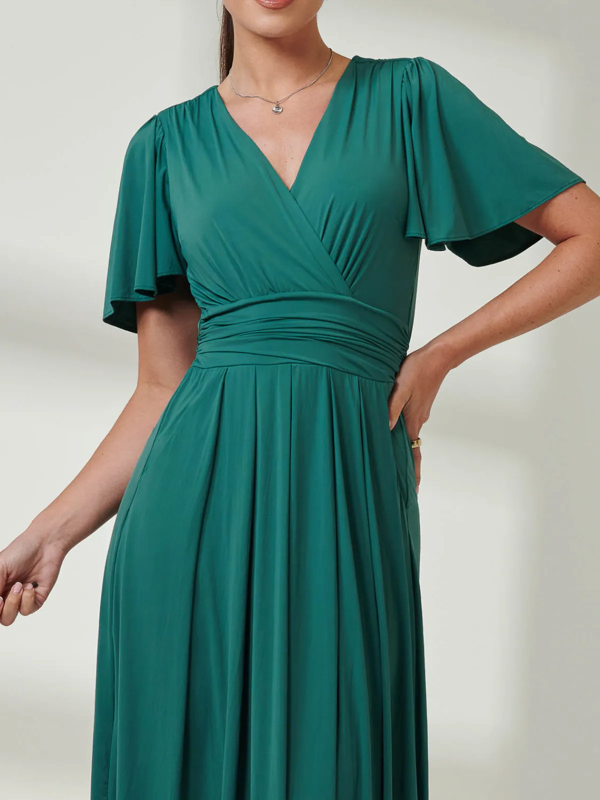 Jolie Moi Occasion Dresses|Party Dresses-Angel Sleeve Jersey Maxi Dress, Dark Teal