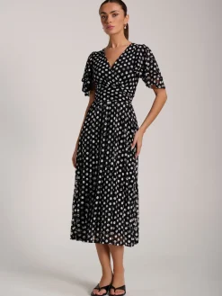Jolie Moi Occasion Dresses|Signature Lace-Angel Sleeve Print Lace Maxi Dress, Black Spot