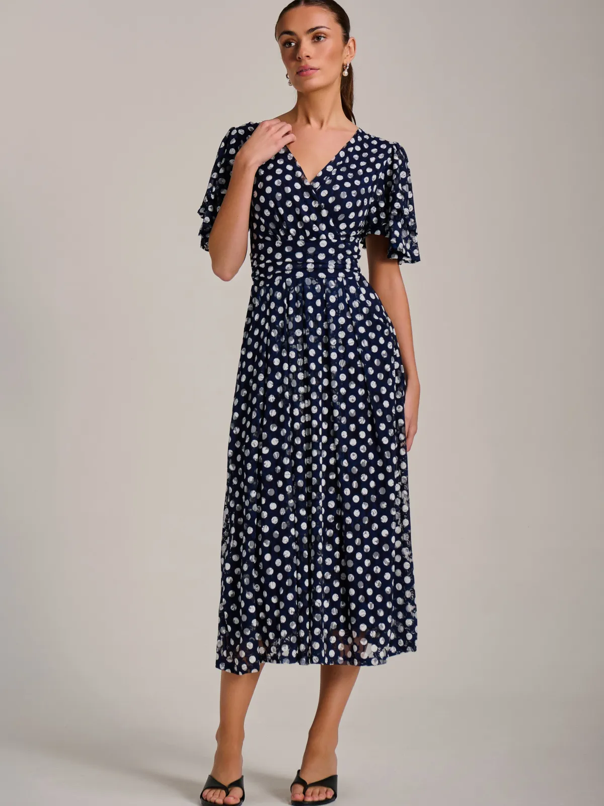 Jolie Moi Occasion Dresses|Weekend Casuals-Angel Sleeve Print Lace Maxi Dress, Navy Spot