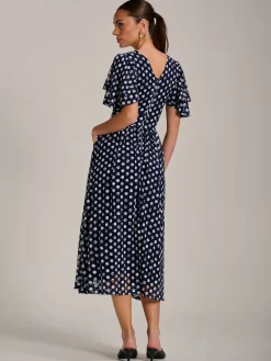 Jolie Moi Occasion Dresses|Weekend Casuals-Angel Sleeve Print Lace Maxi Dress, Navy Spot