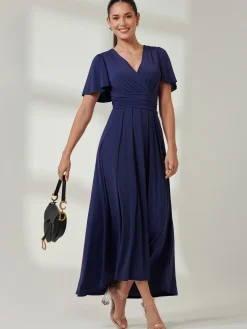 Jolie Moi Occasion Dresses|Jersey Dresses-Angel Sleeve Super-Smooth Jersey Maxi Dress, Navy