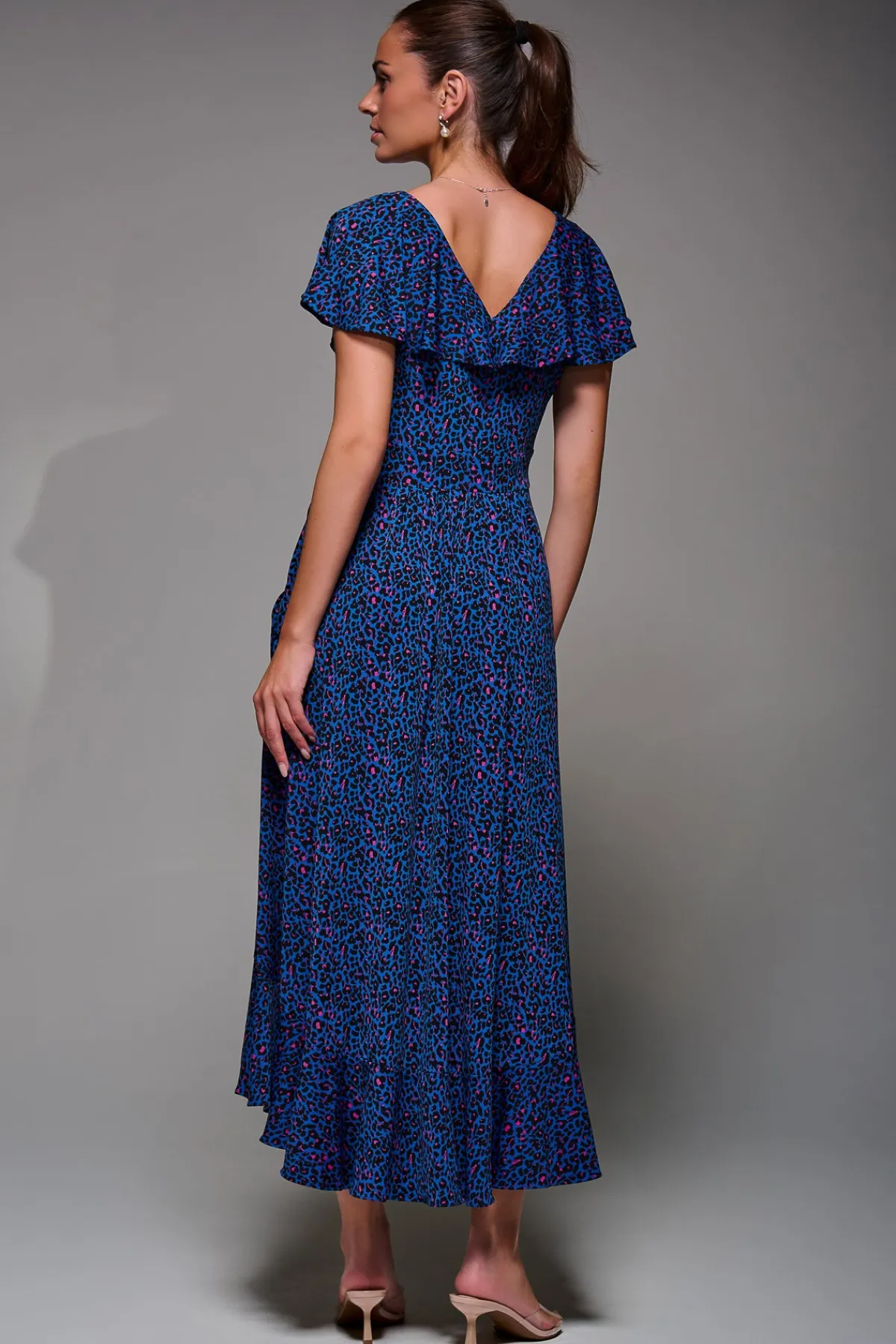 Jolie Moi Occasion Dresses|Jersey Dresses-Animal Print Frill Maxi Dress, Blue Animal
