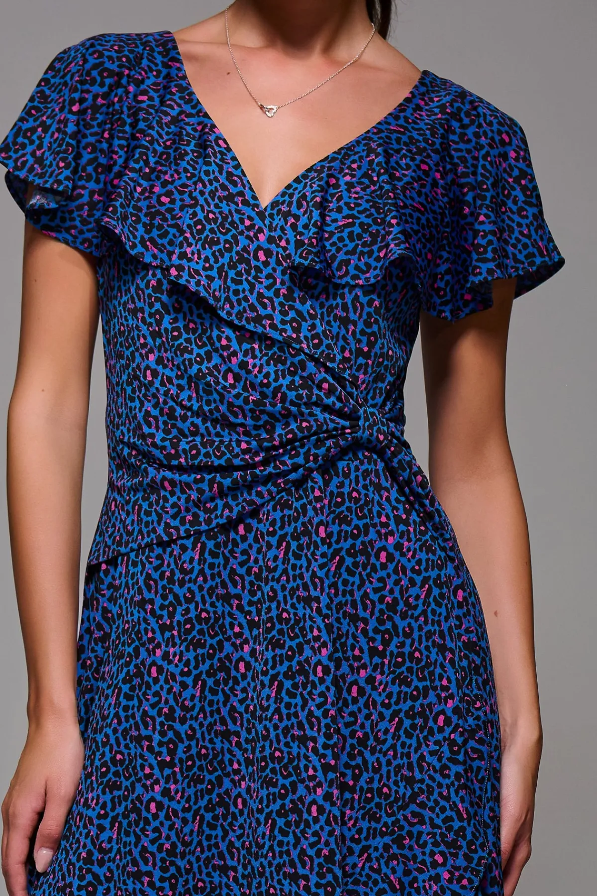 Jolie Moi Occasion Dresses|Jersey Dresses-Animal Print Frill Maxi Dress, Blue Animal