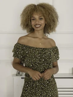 Jolie Moi Jumpsuits-Animal Print Ruffle Jumpsuit, Green Animal