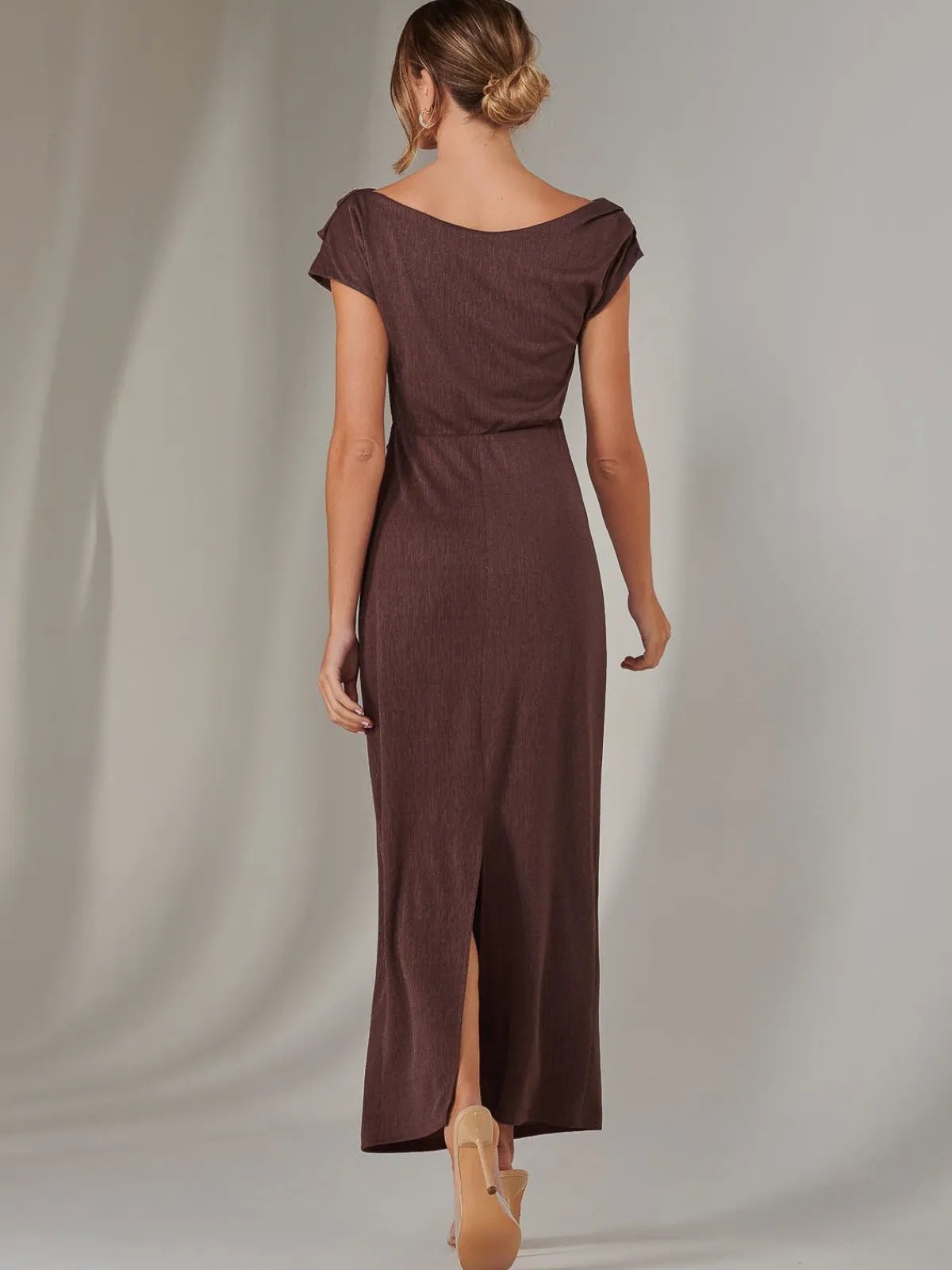 Jolie Moi Occasion Dresses|Party Dresses-Asymmetrical Bodycon Midaxi Dress, Brown