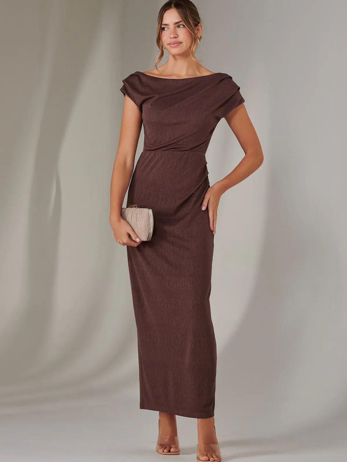 Jolie Moi Occasion Dresses|Party Dresses-Asymmetrical Bodycon Midaxi Dress, Brown