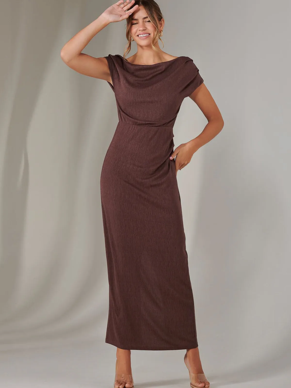 Jolie Moi Occasion Dresses|Party Dresses-Asymmetrical Bodycon Midaxi Dress, Brown