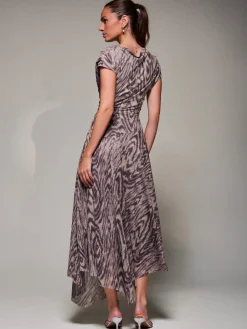 Jolie Moi Occasion Dresses|Weekend Casuals-Asymmetrical Draped Slash Neck Midaxi Dress, Purple Abstract