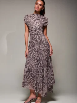 Jolie Moi Occasion Dresses|Weekend Casuals-Asymmetrical Draped Slash Neck Midaxi Dress, Purple Abstract