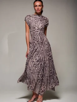 Jolie Moi Occasion Dresses|Weekend Casuals-Asymmetrical Draped Slash Neck Midaxi Dress, Purple Abstract