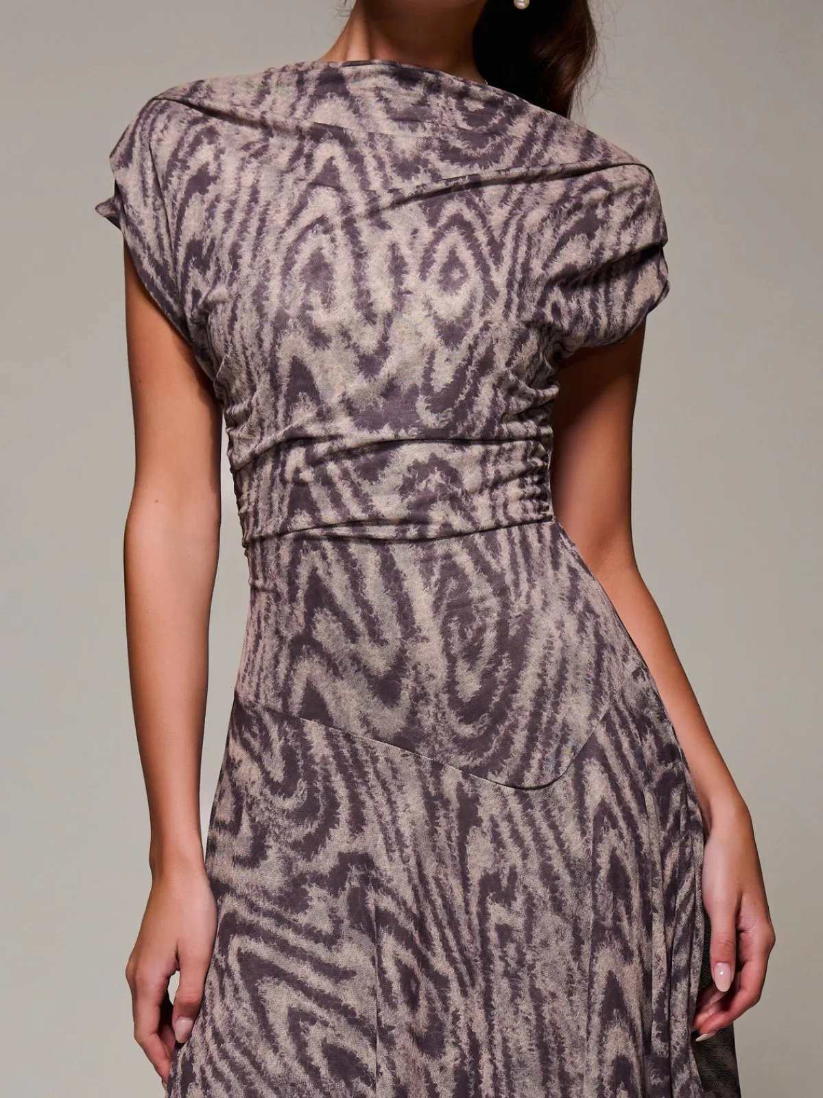 Jolie Moi Occasion Dresses|Weekend Casuals-Asymmetrical Draped Slash Neck Midaxi Dress, Purple Abstract