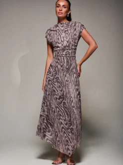 Jolie Moi Occasion Dresses|Weekend Casuals-Asymmetrical Draped Slash Neck Midaxi Dress, Purple Abstract