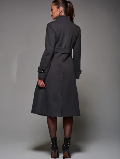 Jolie Moi Weekend Casuals-Asymmetric Button Detail Fit & Flare Coat, Dark Grey