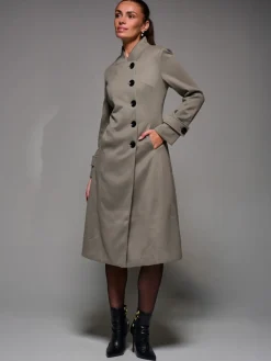Jolie Moi Weekend Casuals-Asymmetric Button Detail Fit & Flare Coat, Stone Green