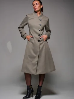 Jolie Moi Weekend Casuals-Asymmetric Button Detail Fit & Flare Coat, Stone Green