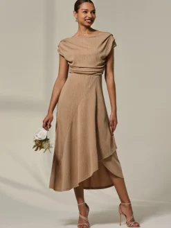 Jolie Moi Mother Of The Bride|Midi Dresses-Asymmetric Cowl Neck Midi Dress, Taupe