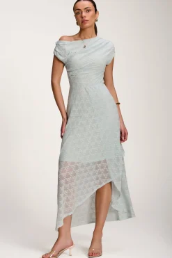 Jolie Moi Occasion Dresses|Party Dresses-Asymmetric Draped Lace Maxi Dress, Light Blue