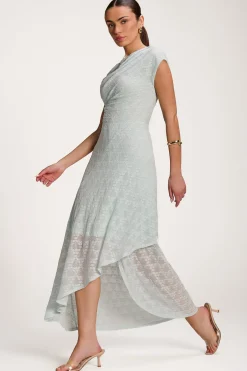 Jolie Moi Occasion Dresses|Party Dresses-Asymmetric Draped Lace Maxi Dress, Light Blue