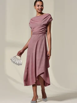 Jolie Moi Occasion Dresses|Party Dresses-Asymmetric Draped Midi Dress, Rosewood