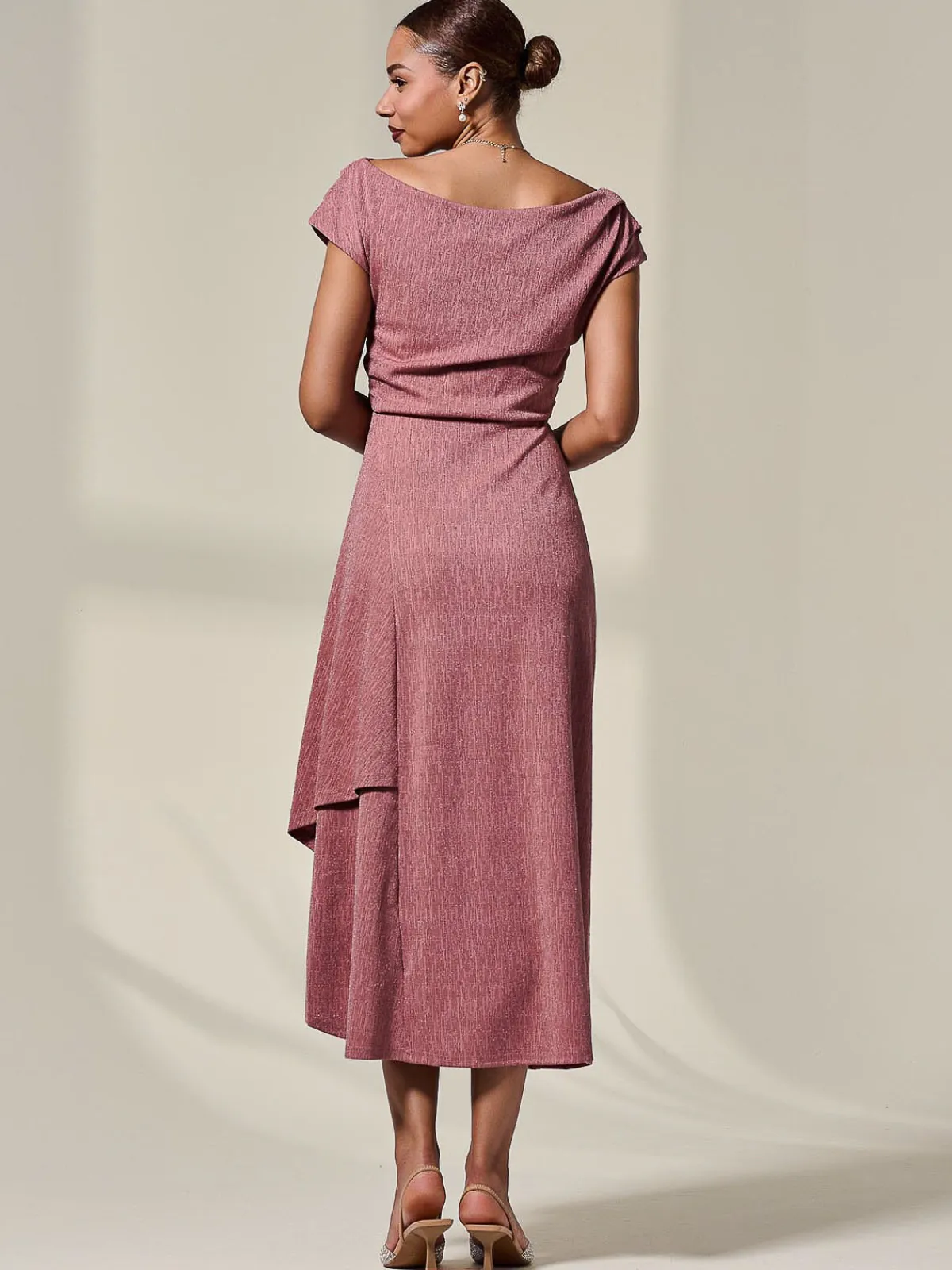 Jolie Moi Occasion Dresses|Party Dresses-Asymmetric Draped Midi Dress, Rosewood