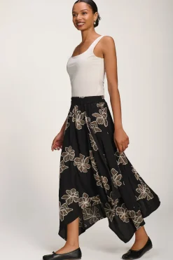 Jolie Moi Skirts|Weekend Casuals-Asymmetric Embroidered Midi Skirt, Black