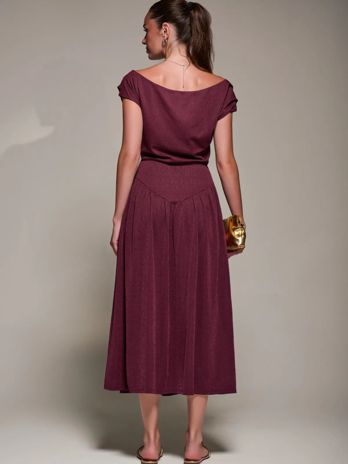 Jolie Moi Occasion Dresses|Maxi Dresses-Asymmetric Neckline Midaxi Dress, Burgundy