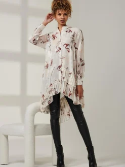 Jolie Moi Weekend Casuals|Shirts & Blouses-Asymmetric Tiered Hem Shirt, Cream Floral