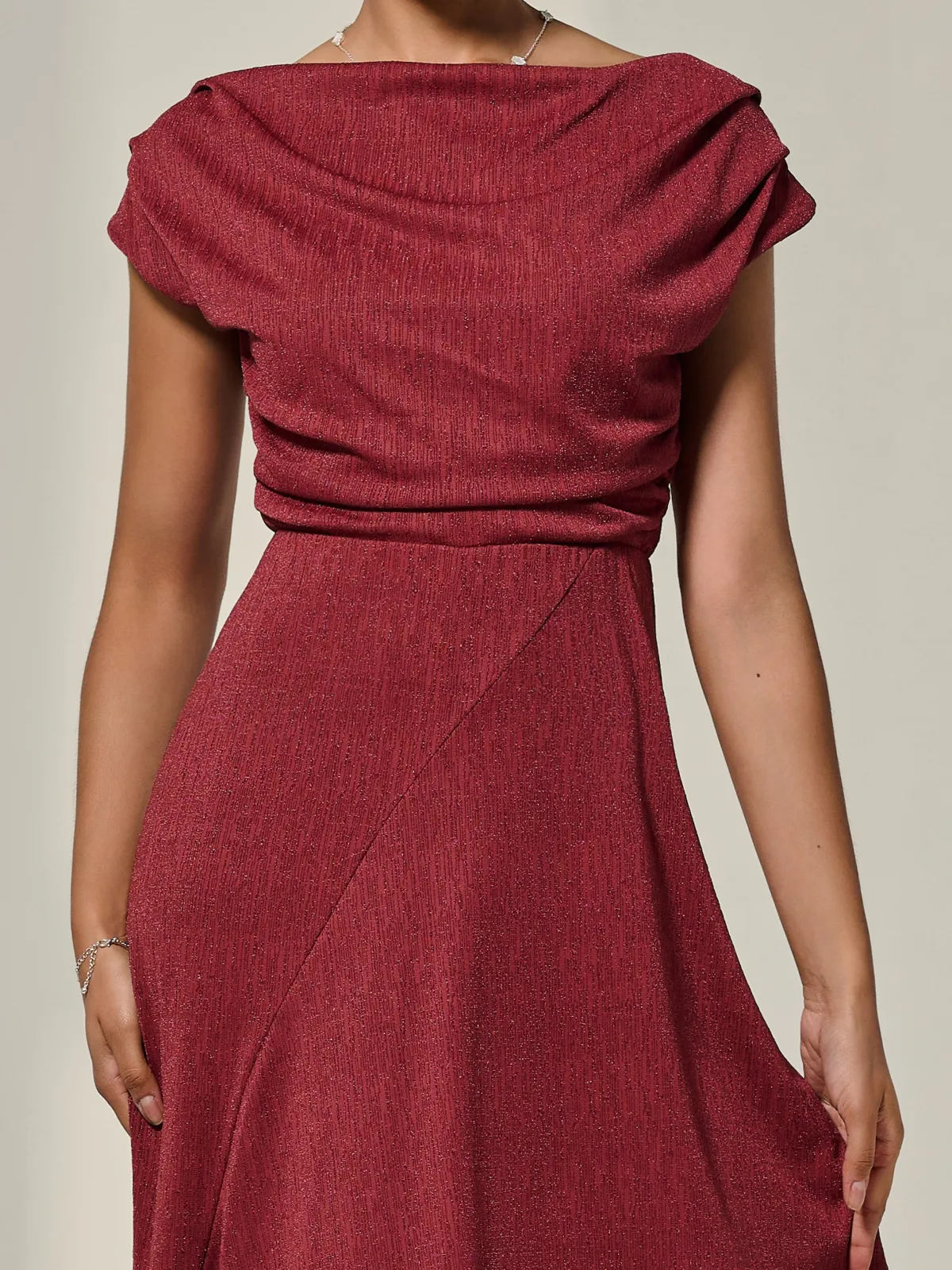 Jolie Moi Occasion Dresses|Sleeveless Dresses-Asymmmetric Draped Midi Dress, Terracotta