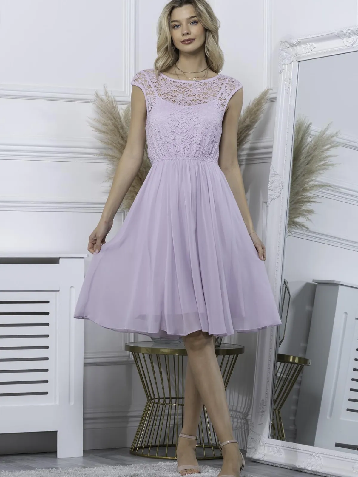 Jolie Moi Occasion Dresses|Midi Dresses-Basia Floral Lace Midi Dress, Lilac