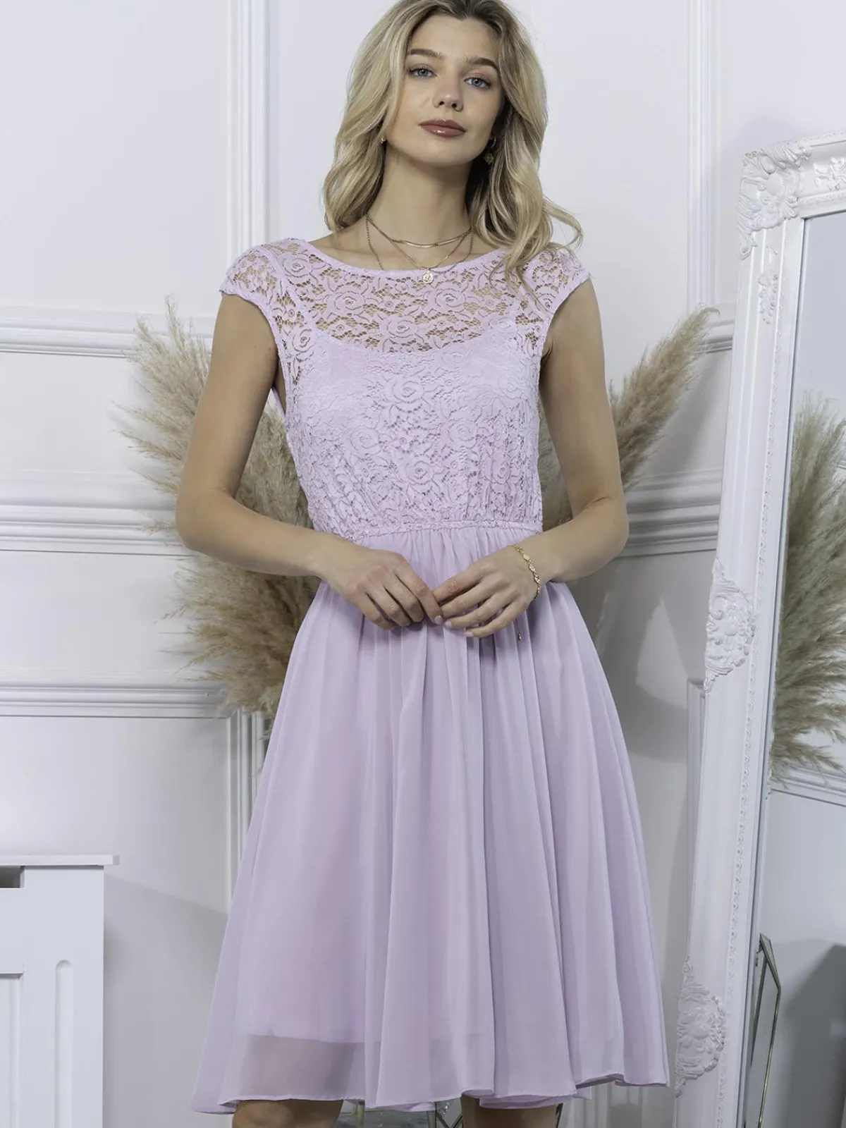Jolie Moi Occasion Dresses|Midi Dresses-Basia Floral Lace Midi Dress, Lilac