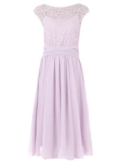 Jolie Moi Occasion Dresses|Midi Dresses-Basia Floral Lace Midi Dress, Lilac