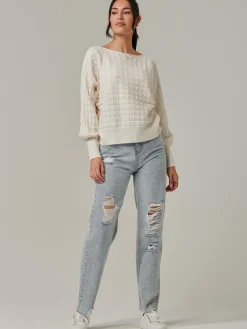 Jolie Moi Weekend Casuals|Knitted Jumpers-Bubble Stitch Batwing Knit Jumper, Oatmeal