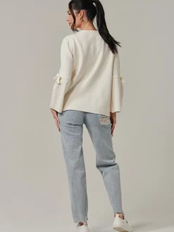 Jolie Moi Knitted Cardigan|Weekend Casuals-Button Bow Sleeve Knit Cardigan, Oatmeal
