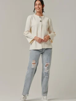 Jolie Moi Knitted Cardigan|Weekend Casuals-Button Bow Sleeve Knit Cardigan, Oatmeal